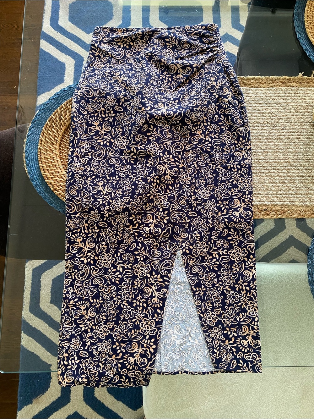 ZARA Navy Peach Floral Ruched Cotton Midi Skirt! 🐚 - Picture 9 of 16